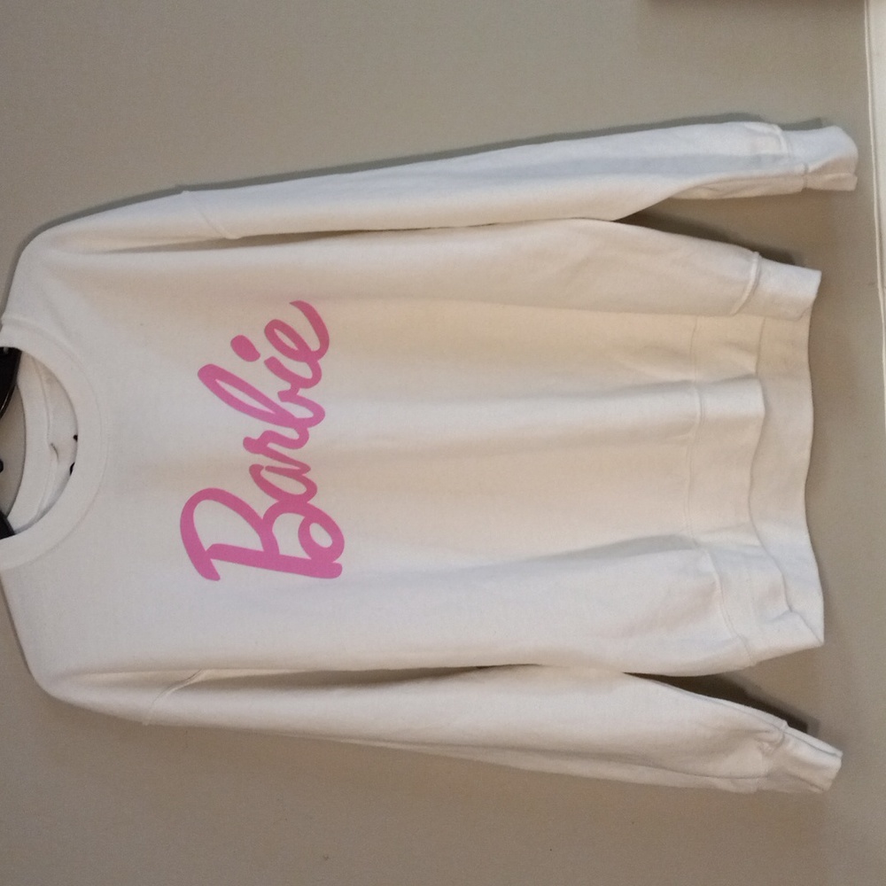 Barbie White with Pink Letters, Long Sleeve Sweatshirt